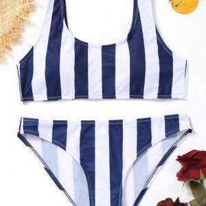 Scoop Striped Bikini Set - Blue And White S